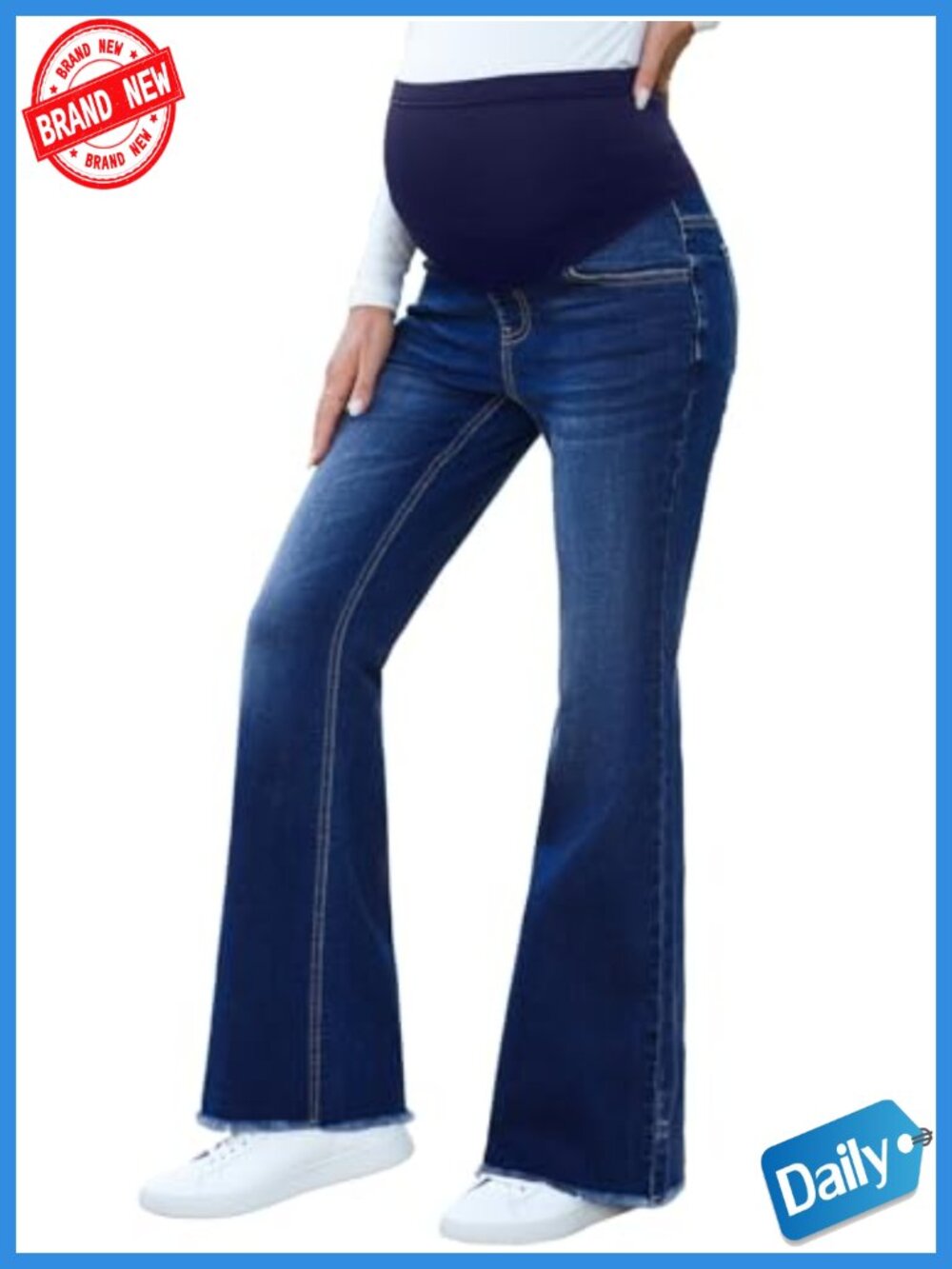 Maternity Jeans Over Belly Flare Denim Pants with Pockets Comfy Pregnancy